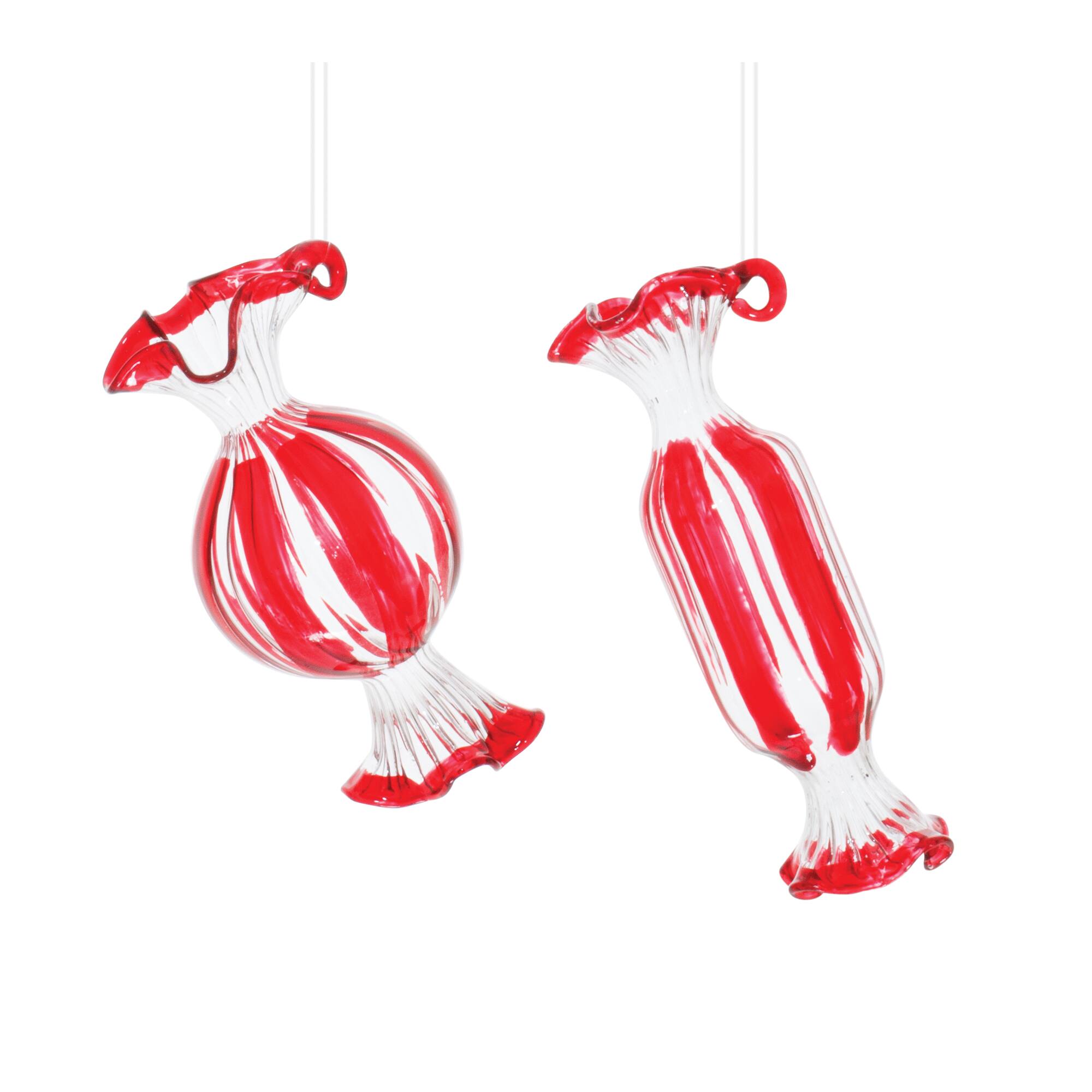 Glass Peppermint Candy Ornaments Set